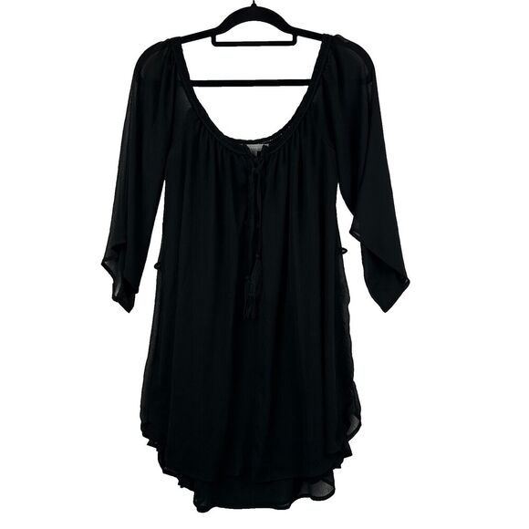 2/$30 Purple Snow Black Crepe Mini Dress Size L Whimsigoth Boho Renaissance - Picture 1 of 12